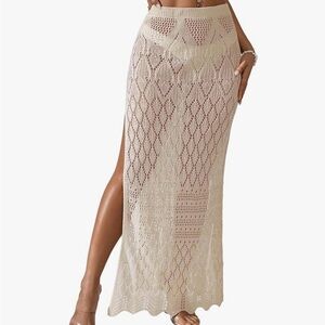 Boho Beige Crochet Maxi Skirt | Beach Resort Cover Up | Size S